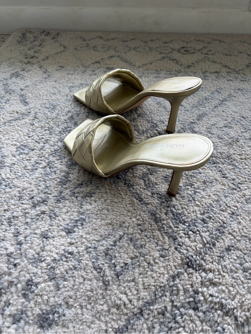 Marc Fisher Metallic Gold Braided Square-Toe Slide Sandals